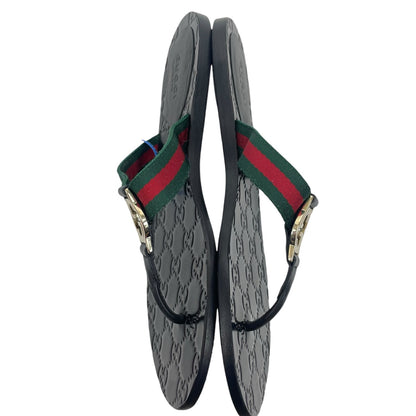 Gucci Interlocking GG Web Strap Thong Sandals Black Size 37