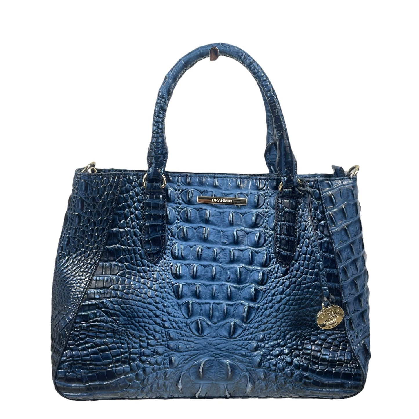 Brahmin Small Irene Leather Satchel Bag Maritime Blue Croc Embossed