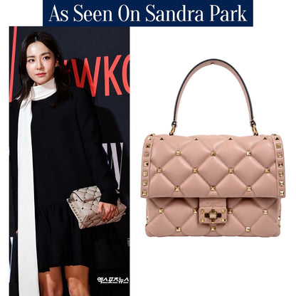 Valentino Garavani Candystud Medium Top Handle Leather Bag Rockstud Pink