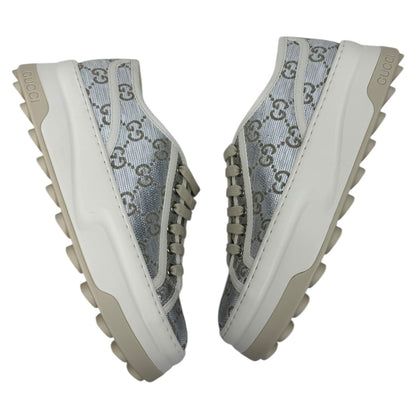 Gucci Tennis 1977 Treck GG Monogram Flatform Sneaker Silver Size 36