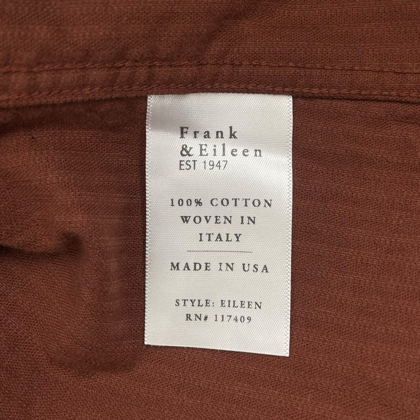 Frank & Eileen Barry Tailor Fit Corduroy Shirt Rust Brown Size XS