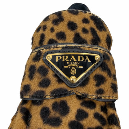 Prada Enamel Triangel Logo Leopard Printed Leather Loafer Brown Size 38.5