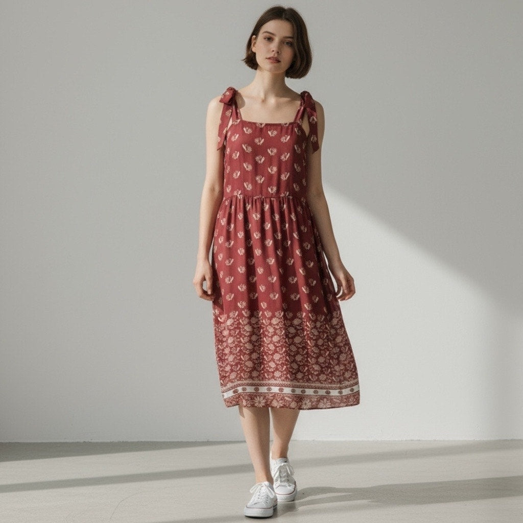 Tucker NYC Silk Shoulder Tie Camisole Sun Dress Clay Orange Size S