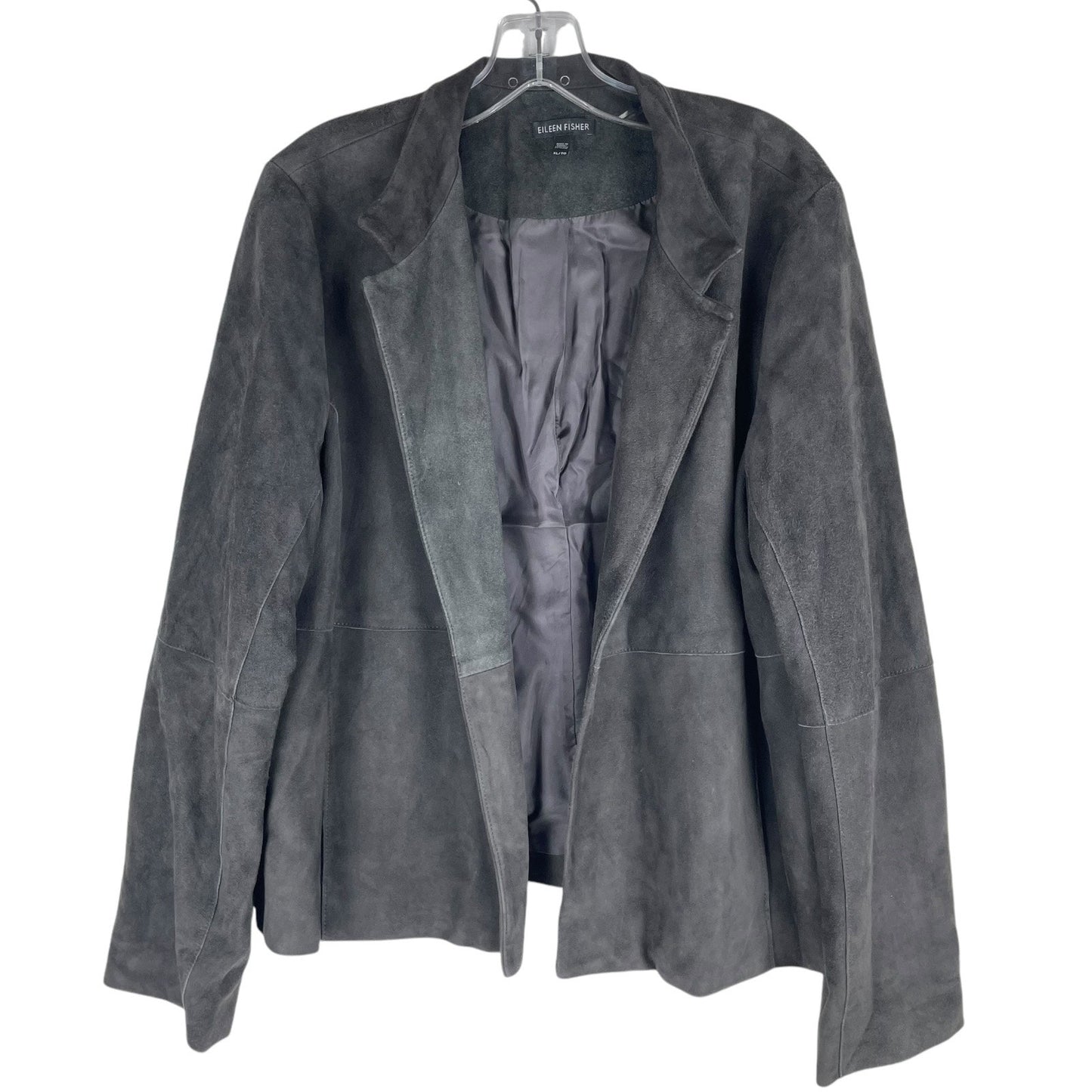 Eileen Fisher 100% Suede Open Front Jacket Dark Gray Size XL