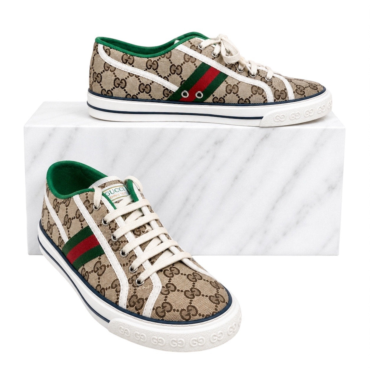 Gucci GG 1977 Tennis Sneakers Lace Up Beige Ebony Original Men Size 9
