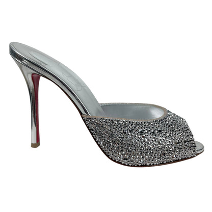 Christian Louboutin Me Dolly Strass 100mm Crystal Mules Silver Size 38