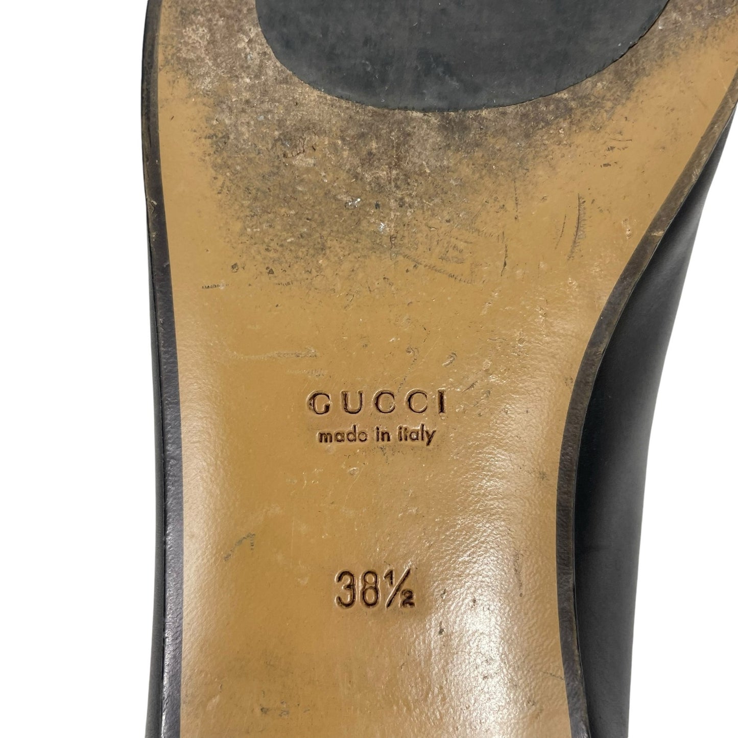 Gucci Jordaan Black Leather Loafers Horsebit Round Toe Flat Size 38.5