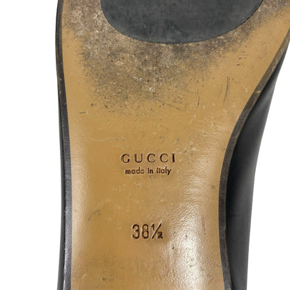Gucci Jordaan Black Leather Loafers Horsebit Round Toe Flat Size 38.5