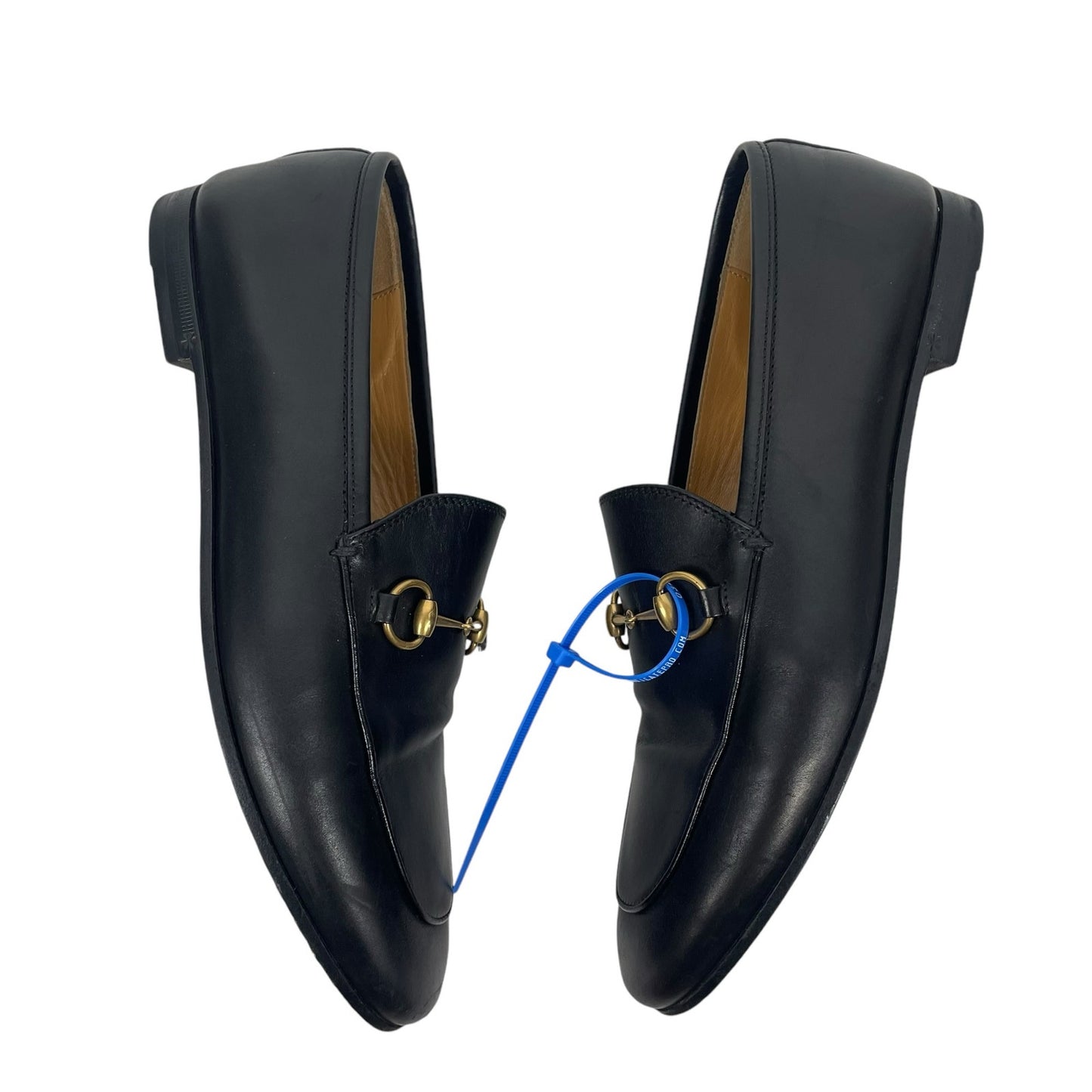 Gucci Jordaan Black Leather Loafers Horsebit Round Toe Flat Size 38.5