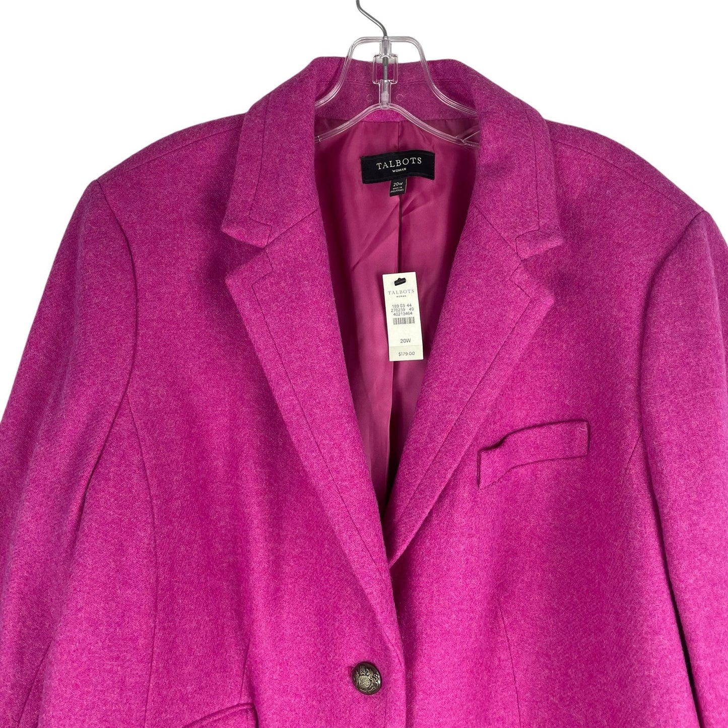 Talbots Wool Blend 2 Buttons Front Blazer Jacket Pink Size 20W