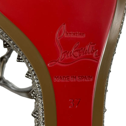 Christian Louboutin Pyraclou Metallic Spike Wedge Sandals Silver Size 37