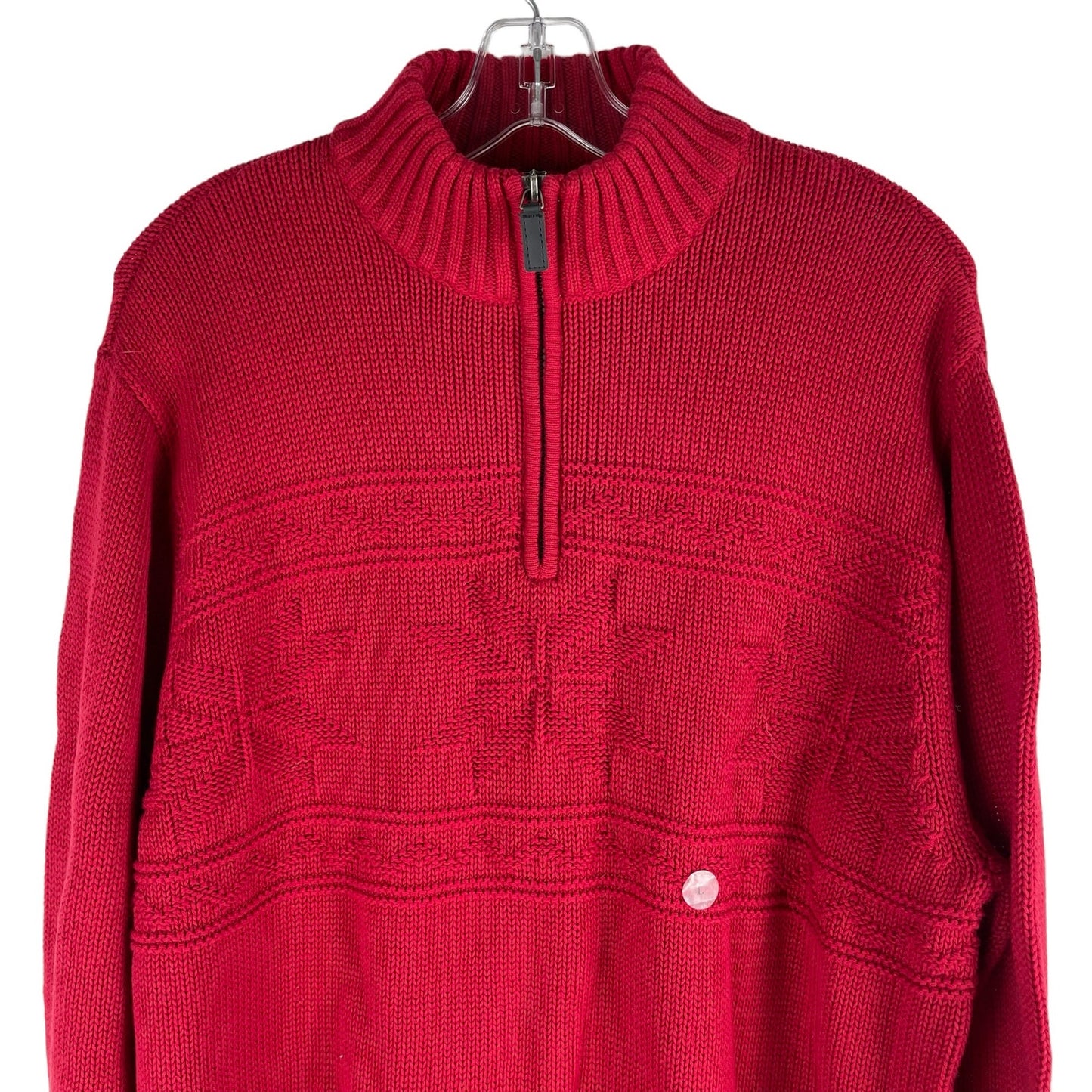 Chaps 1/4 Zip Lodge Snowflakes Pullover Sweater Cabin Red Size L