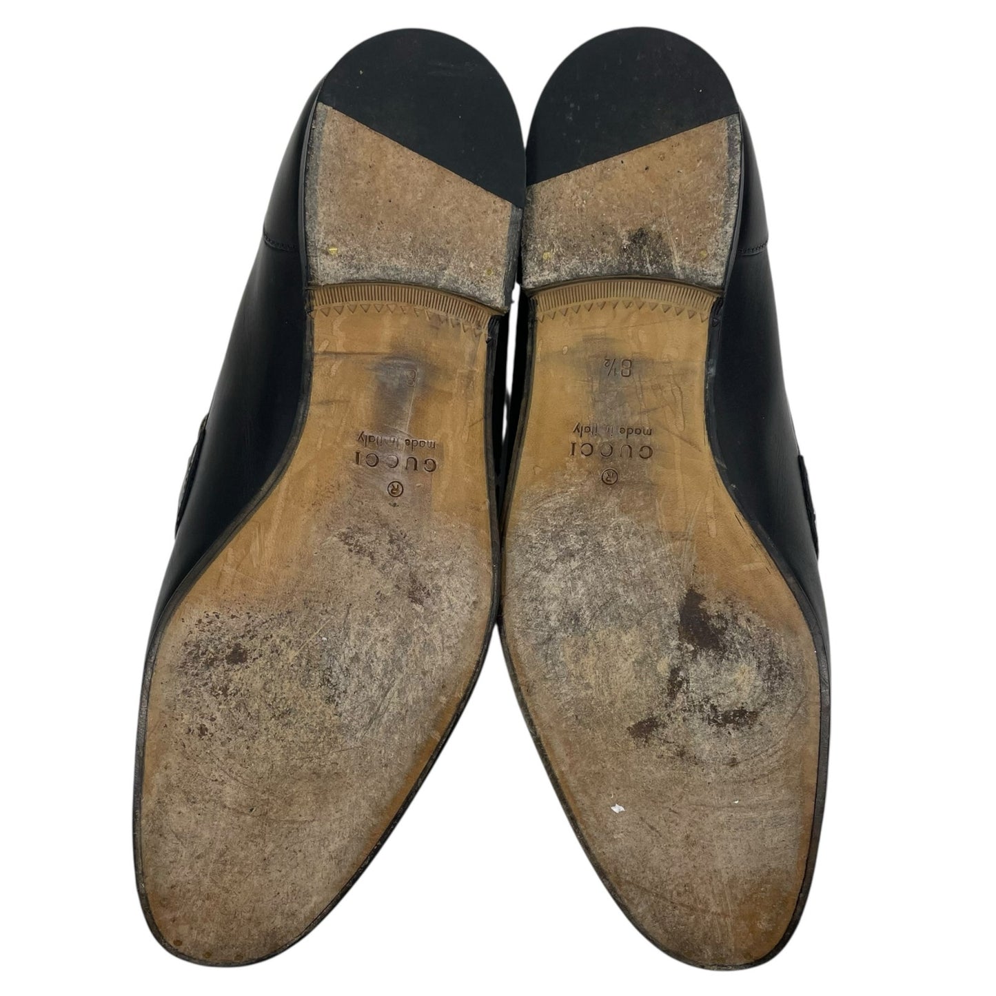 Gucci Jordaan Loafers Black Leather Gold Horsebit Men Size 8.5/ 9
