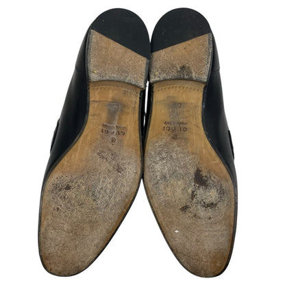 Gucci Jordaan Loafers Black Leather Gold Horsebit Men Size 8.5/ 9