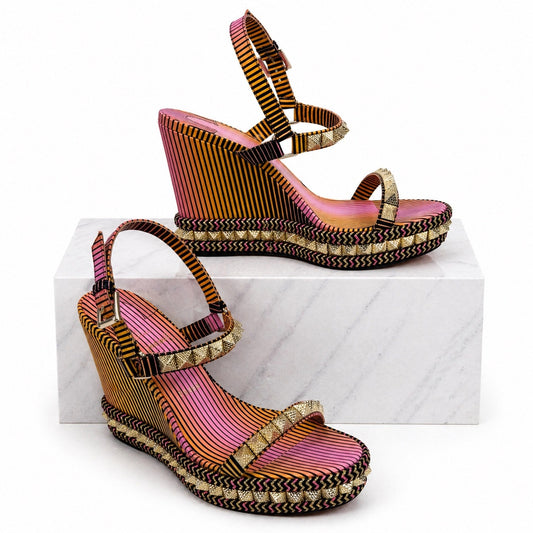 Christian Louboutin Pyraclou 110 Spiked Wedge Sandal After Sun Size 41