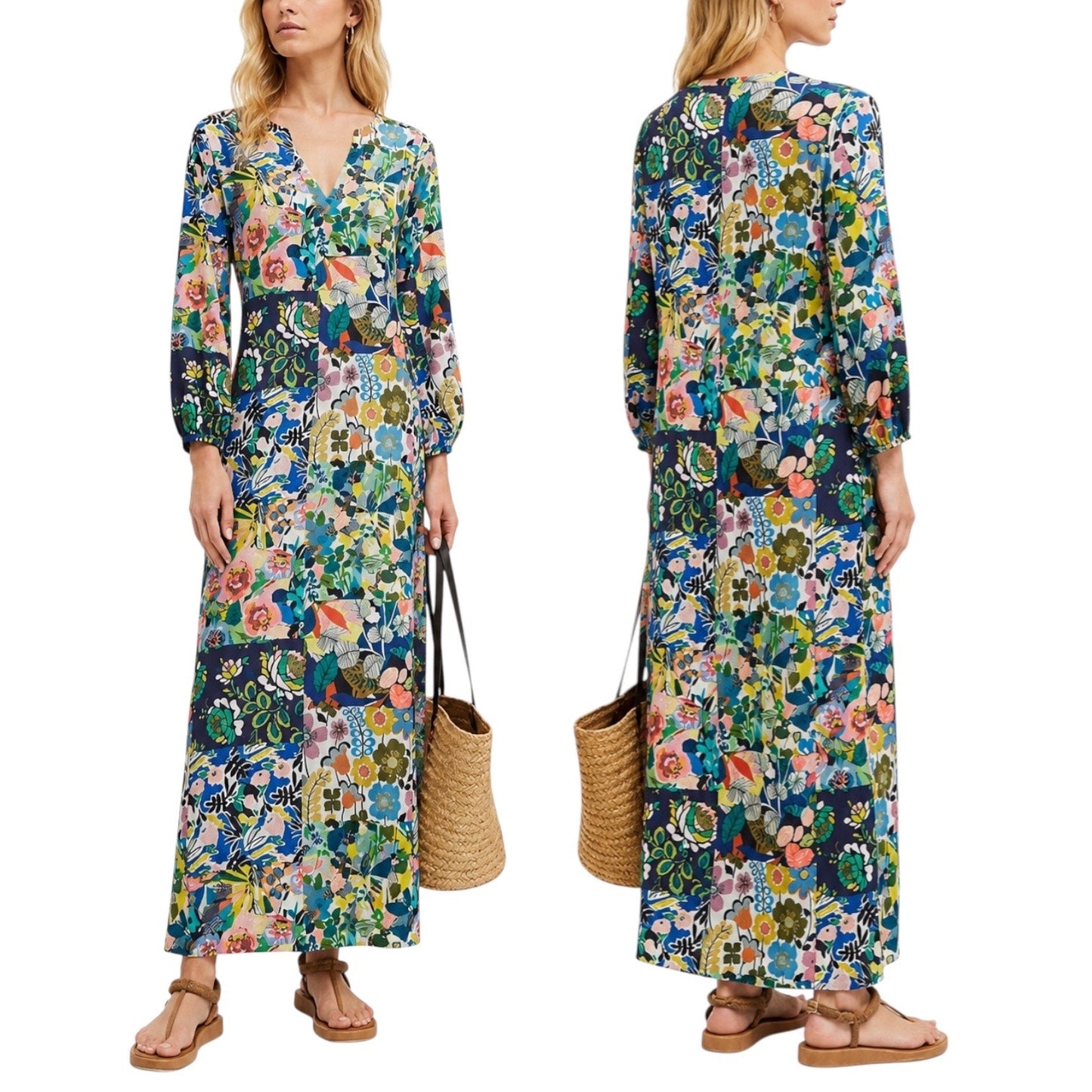 Johnny Was Puff Sleeve Maxi Dress Swim Cover Up Layla Print Size XS