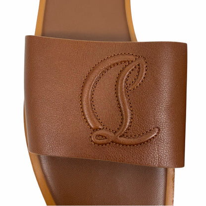 Christian Louboutin CL Mule Leather Flat Slide Sandal Brown Size 40