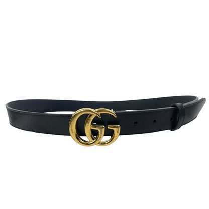 Gucci GG Marmot 30mm Thin Leather Belt Black Gold Buckle Men Size 105/42