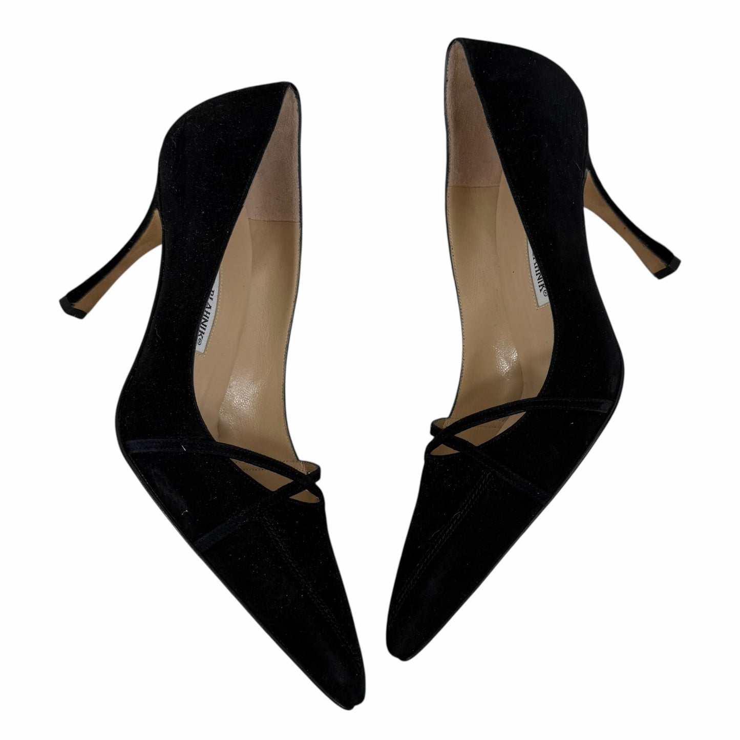 Manolo Blahnik Criss Cross Pointed Toe Suede Pump Black Size 40
