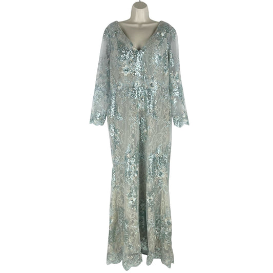 Mac Duggal Illusion Sleeve Lace Embellished Gown Seamist 67539 Size 14