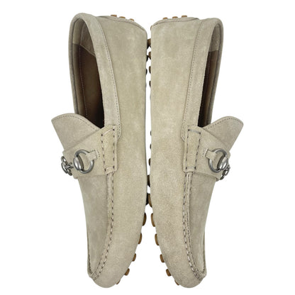 Gucci Horsebit Suede Driver Loafers Moccasin Oatmeal Beige Size 8 US 8.5