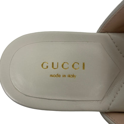 Gucci GG Marmont Leather Thong Sandals Cream White Gold Size 37