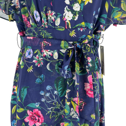 Eliza J Floral Printed Faux Wrap Midi Dress Hi Lo Hem Tie Waist Size 6