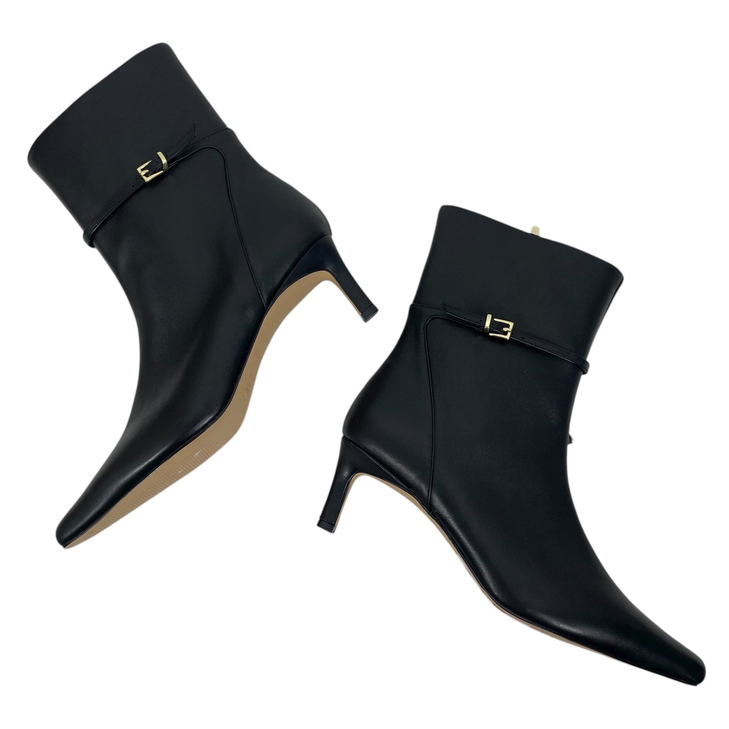 Ann Taylor Pointed Toe Buckle Leather Heel Ankle Boots Black Size 8.5M