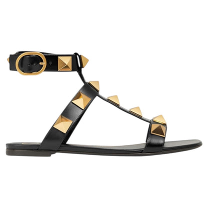 Valentino Garavani Roman Stud Ankle Strap Leather Sandal Black Size 36