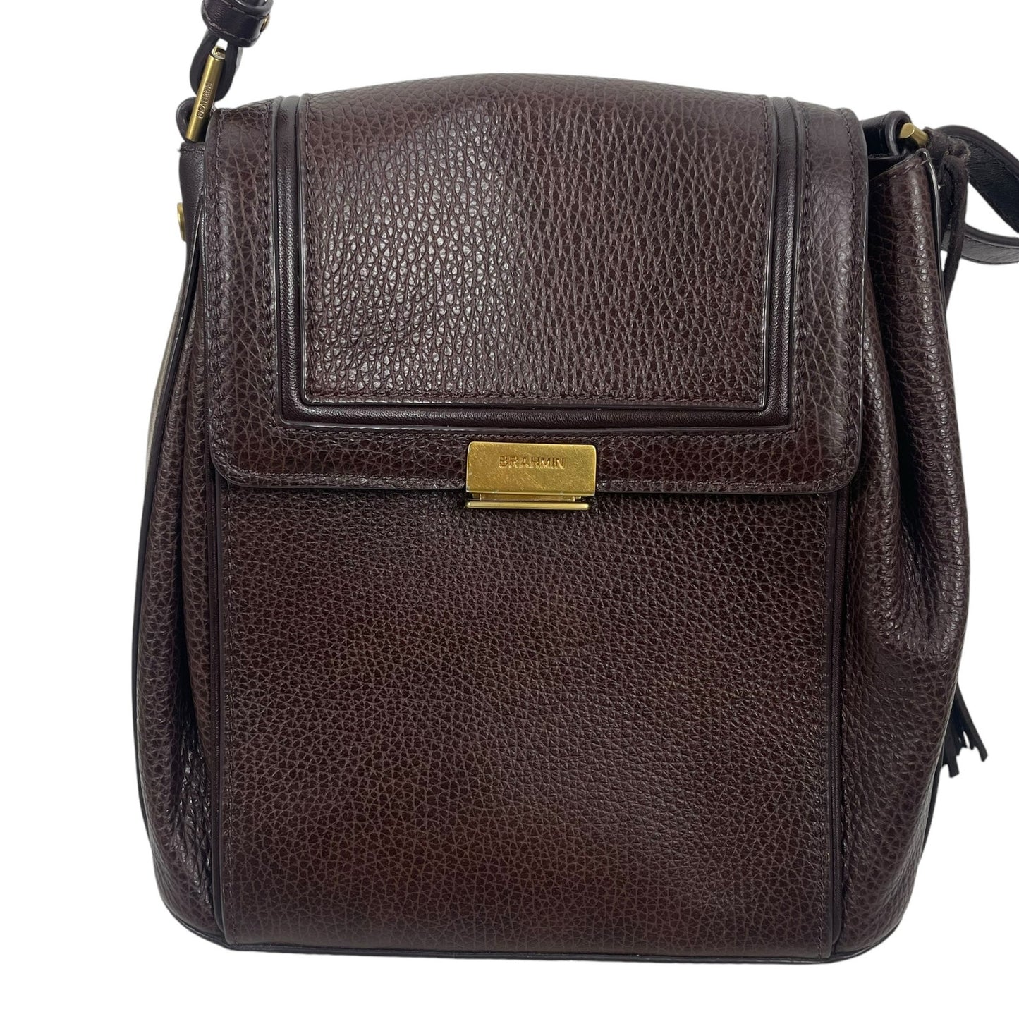 Brahmin Margo Tassel Flap Crossbody Bag Solid Chocolate Brown