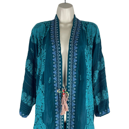 Johnny Was Bellamo Verona Kimono Jacket Embroidery Lakeside Blue Size S