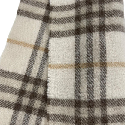Burberry London Nova Check Plaid Fringe Lambswool Scarf Beige 55"x12"