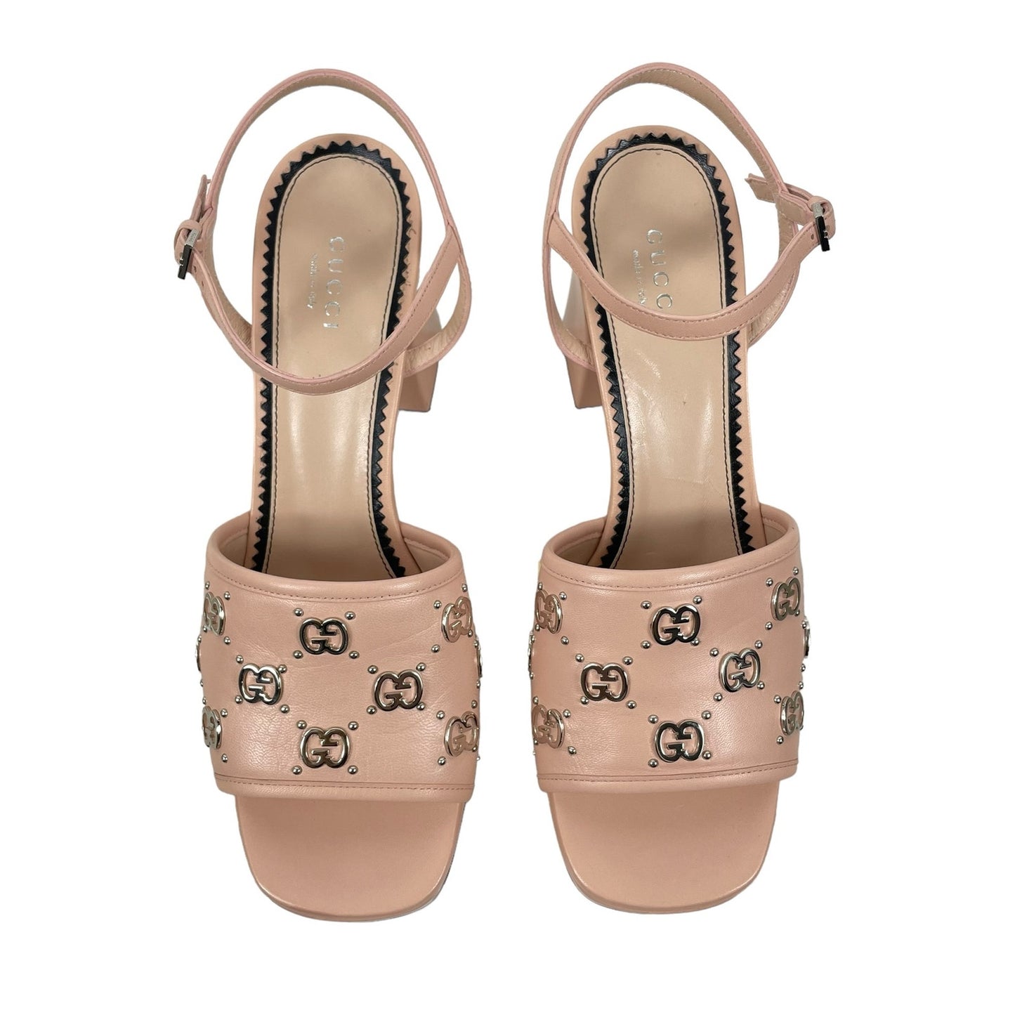 Gucci Malaga Kid Interlocking GG Studs 85mm Platform Sandal Pink Size 39.5