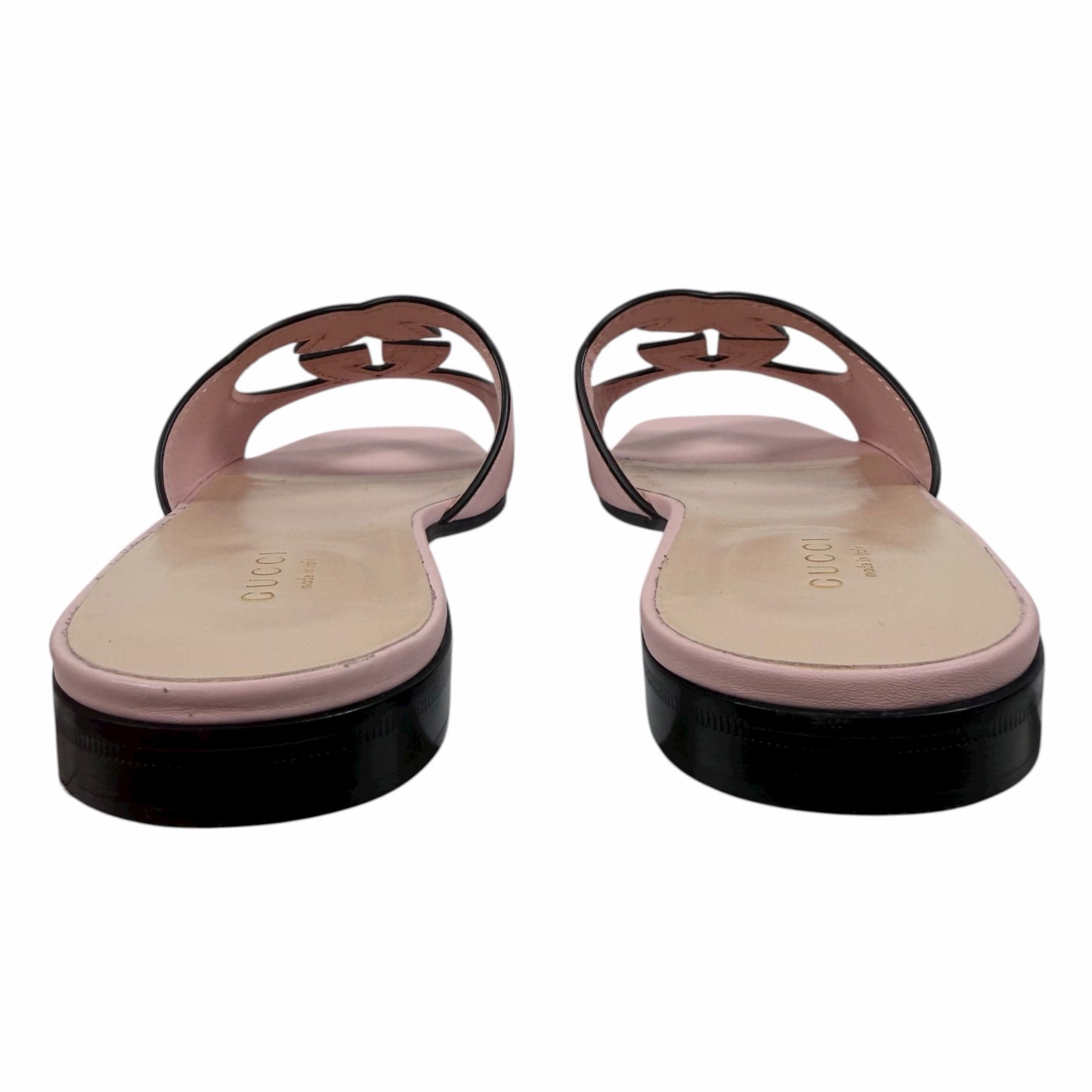 Gucci Interlocking G Cutout Leather Slide Flat Sandal Pink Size 37.5