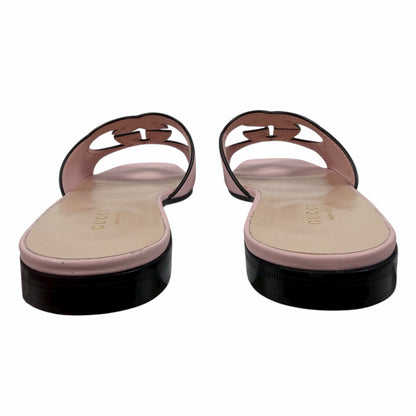Gucci Interlocking G Cutout Leather Slide Flat Sandal Pink Size 37.5