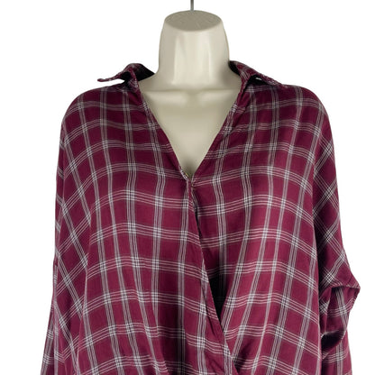 Lou & Grey for LOFT Plaid Long Sleeve Faux Wrap Top Dark Red Size S