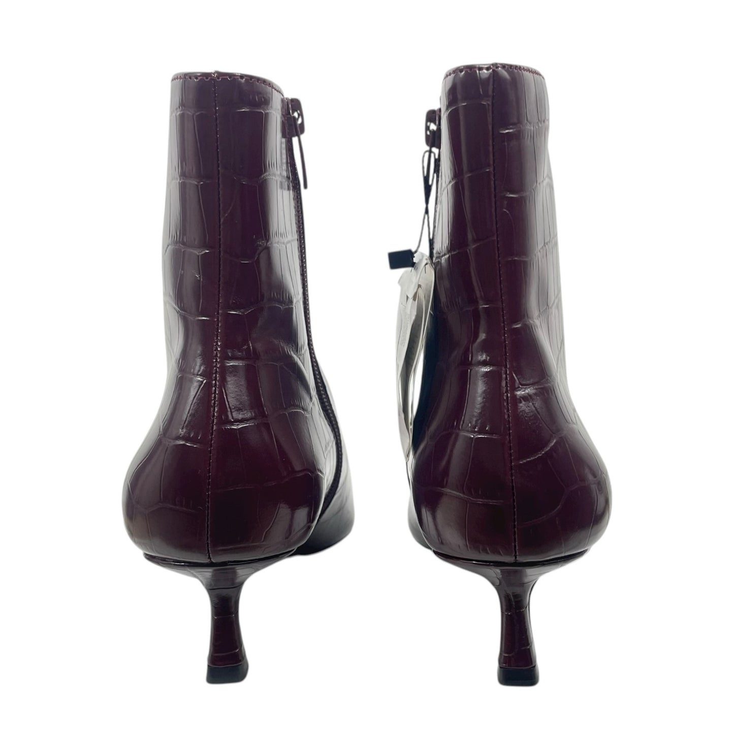 Mango Pointed Toe Crocodile Kitten Heel Ankle Boots Burgundy Size 39/ 8.5