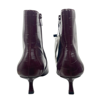 Mango Pointed Toe Crocodile Kitten Heel Ankle Boots Burgundy Size 39/ 8.5
