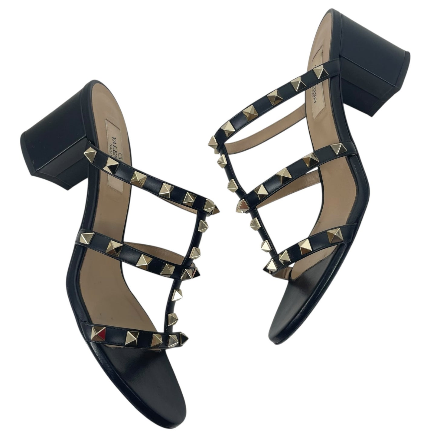 Valentino Garavani 60mm Rockstud Leather Slide Heel Sandal Black Size 37.5