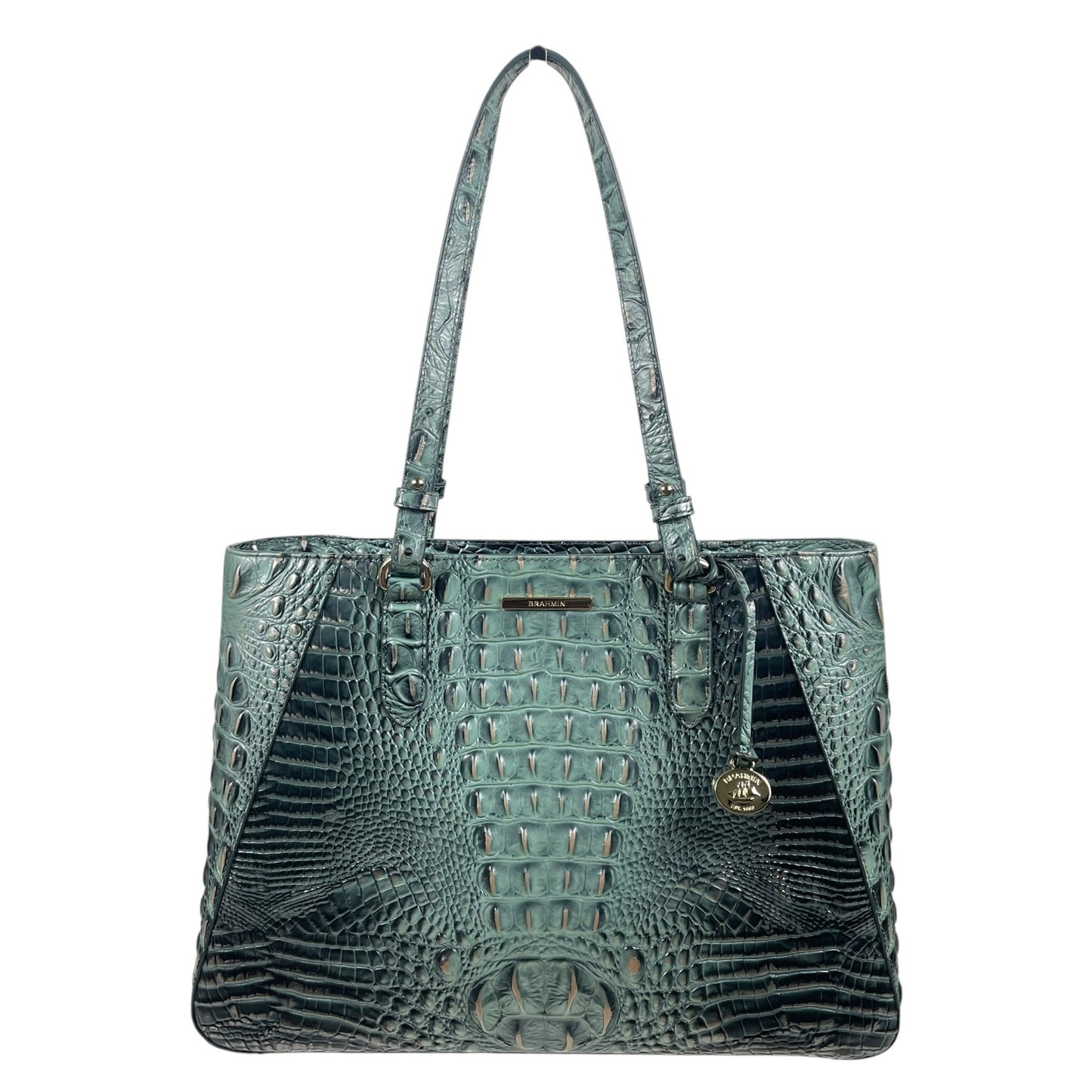Brahmin Medium Irene Tote Bag Obsidian Melbourne Green Leather Croc Emboss