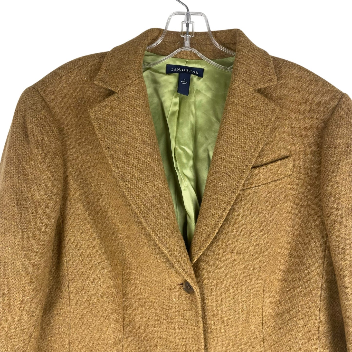 Lands' End Wool Mohair Blend 2 Button Blazer Jacket Camel Tan Size 12