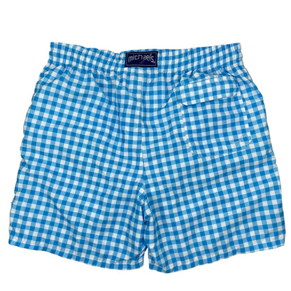 Michaels Swimwear Gingham Check Swim Trunk Shorts Blue White Size L