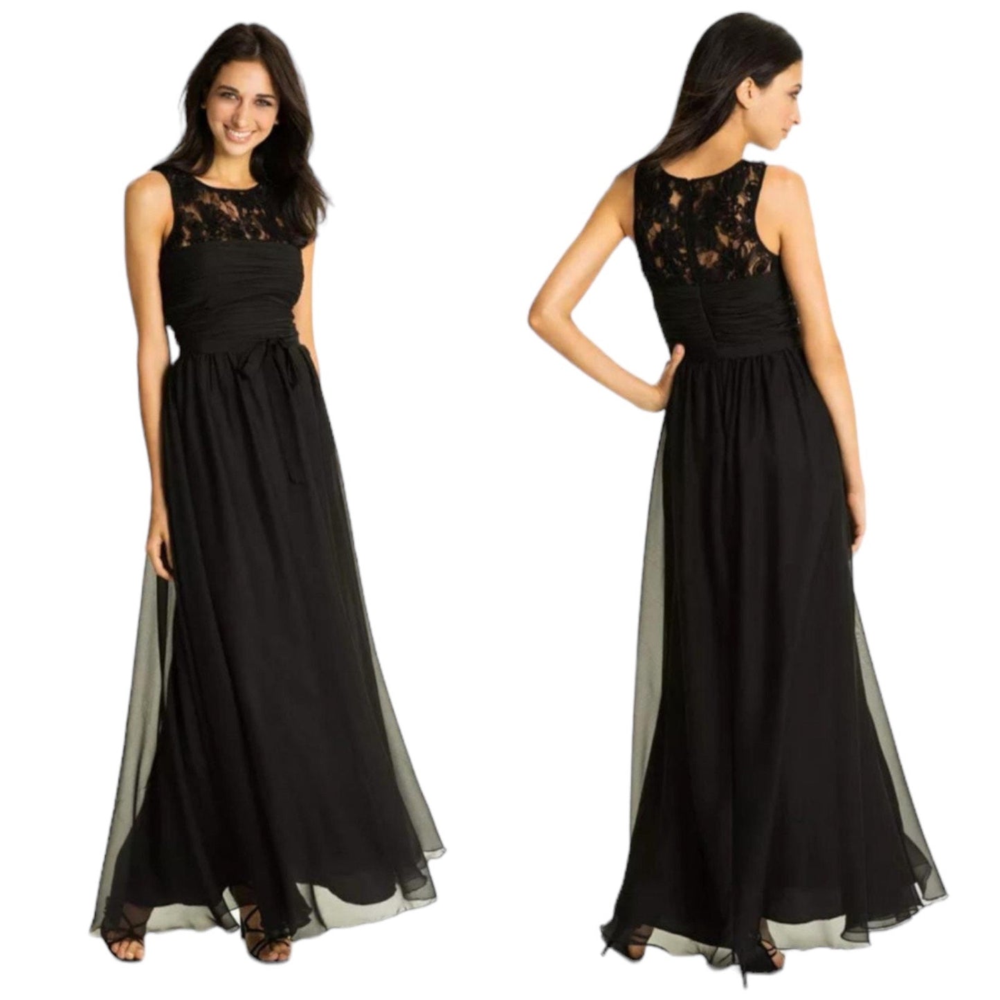 Monique Lhuillier Bridesmaid Gown Maxi Dress Belt Tie Black Size 6