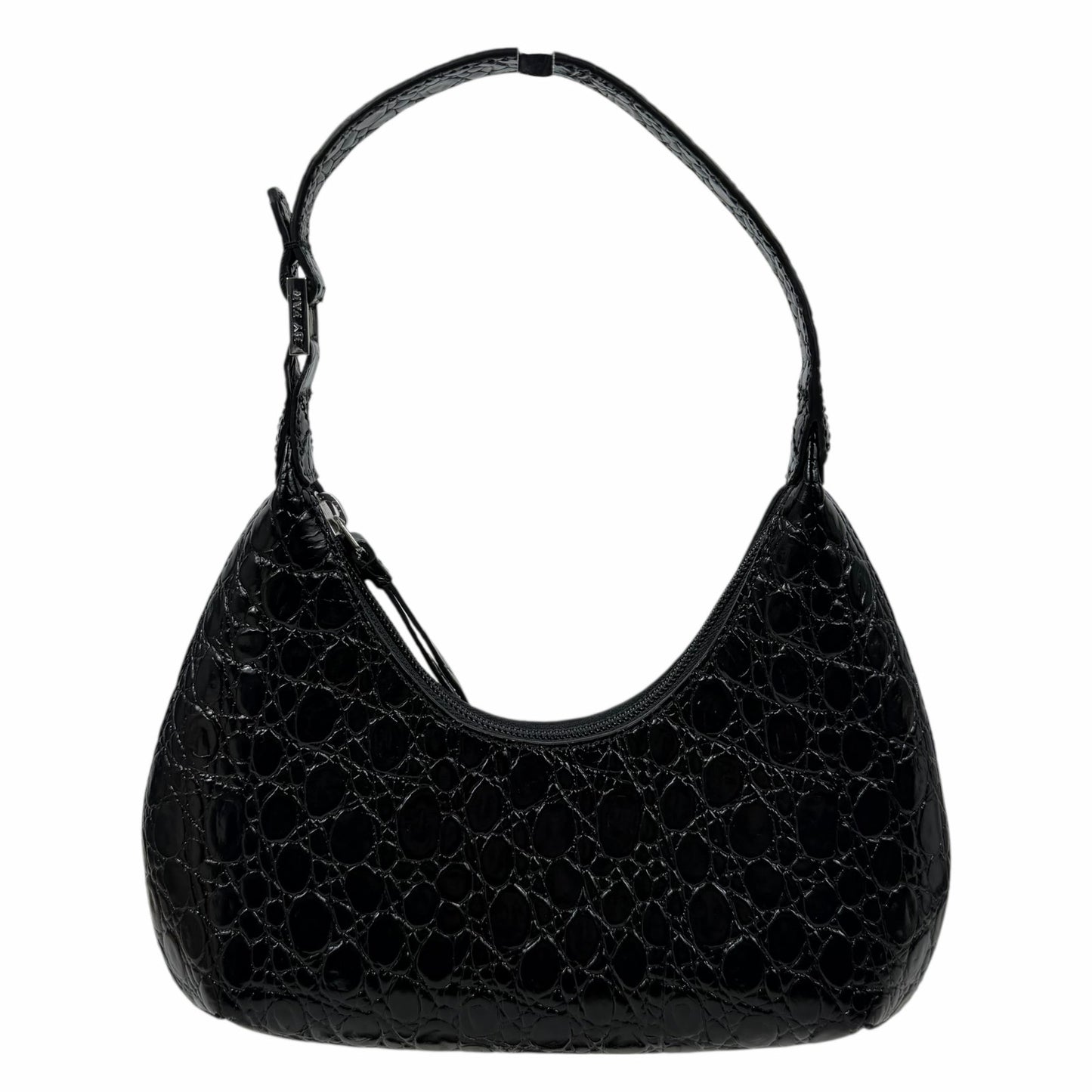 By Far Baby Amber Bag Black Circular Croco Embossed Leather Handbag