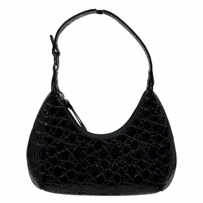 By Far Baby Amber Bag Black Circular Croco Embossed Leather Handbag