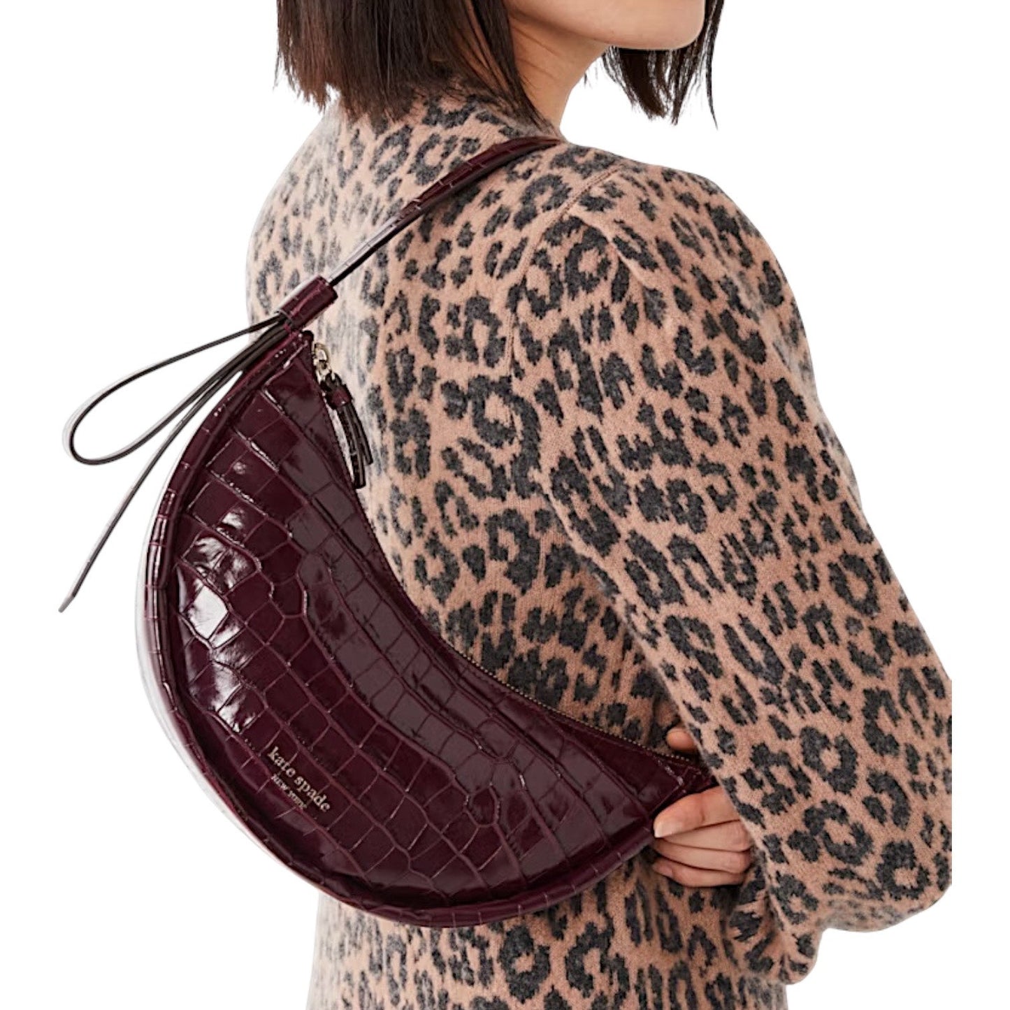 Kate Spade Smile Croc Embossed Leather Small Shoulder Bag Red