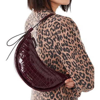 Kate Spade Smile Croc Embossed Leather Small Shoulder Bag Red