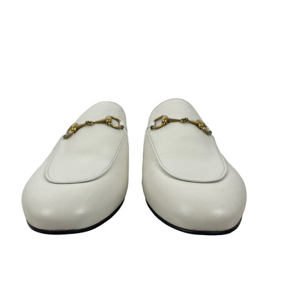 Gucci Princetown Horsebit Slipper Mules White Leather Size 40.5