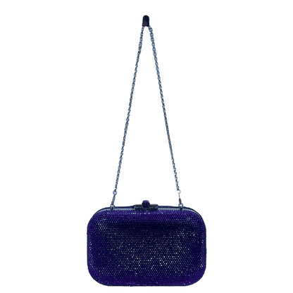 Judith Leiber Crystal Slide Lock Box Minaudiere Clutch Bag Navy Silver