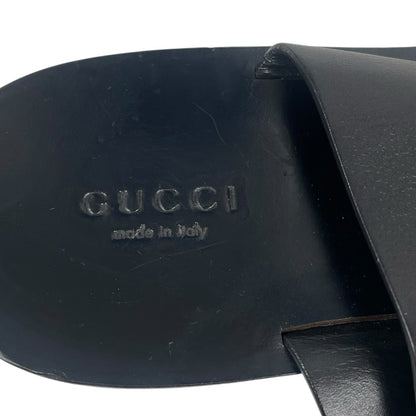 Gucci Horsebit Calf Leather Thong Sandal Slide Black Silver Size 37.5